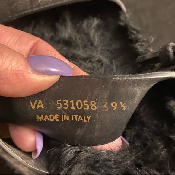 Saint Laurent black leather fur insole sandals sz 10 - Picture 12 of 13